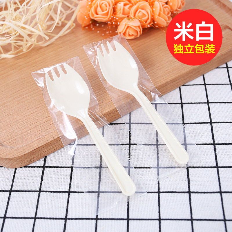 一次性透明独立包装叉勺一体透明叉勺小叉勺 100只蛋糕叉勺_虎窝淘