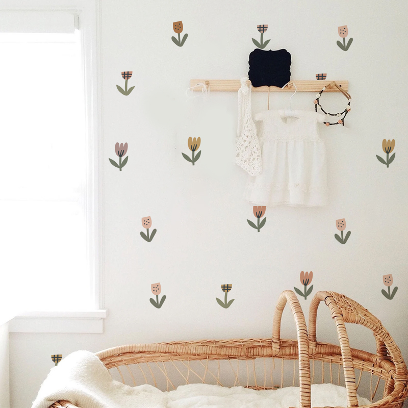 ins北欧花卉波西米亚装饰郁金香卧室背景墙贴纸自粘创意墙壁贴画