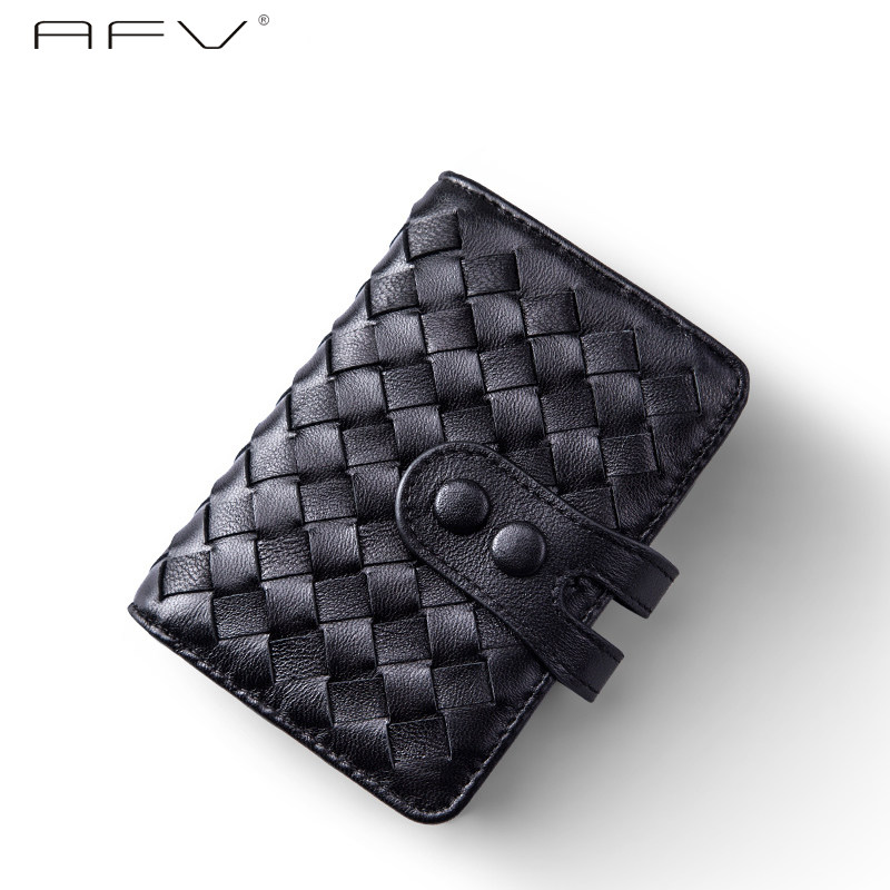 羊皮编织小卡包女小巧短款真皮 afv卡包