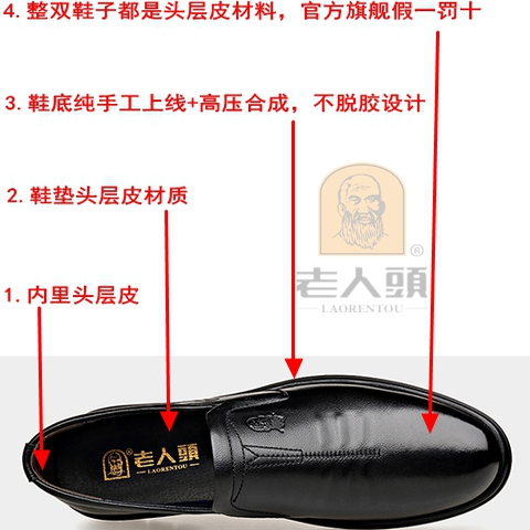 老人头春季头层牛皮中年人爸爸软底休闲皮鞋男加绒大小码35364647 - 图3