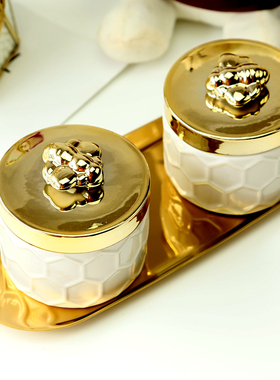 美国ins风小蜜蜂陶瓷胭脂收纳盒