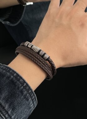做旧编织图腾多层男款手链女小众设计感嘻哈风情侣款手串新款手饰