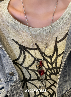 天然石爱心吊坠长款项链女度假风小众设计高级感毛衣链男百搭新款