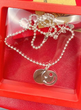 短款男女情侣笑脸项链S999纯银珠