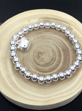 999纯银KT猫弹力绳银珠手链女