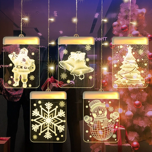 Светодиодный рождественский свет 3D колокол снежинки подвесная легкая струнная комната стеклян