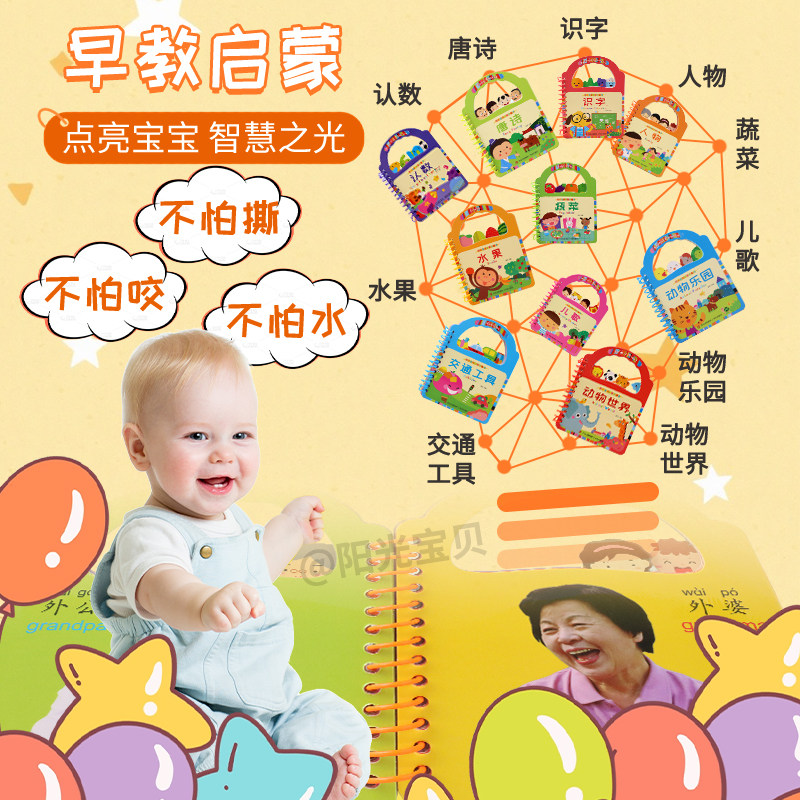 阳光宝贝儿童宝宝可爱手提书绘本早教启蒙翻翻书全套10册大卡片撕不烂2岁婴幼儿认知识物书0至3岁趣味玩具书动物儿歌识字正版书