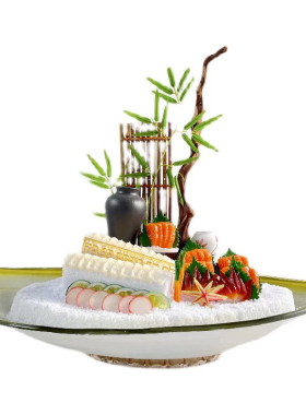 仿真三文鱼、北极贝拼象拔蚌姿造高端刺身拼盘食品模型酒店摆件