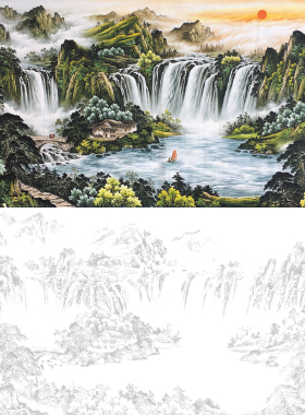 定制山水画底稿国画临摹画稿山水临摹白描底稿临摹山水墨稿国底稿