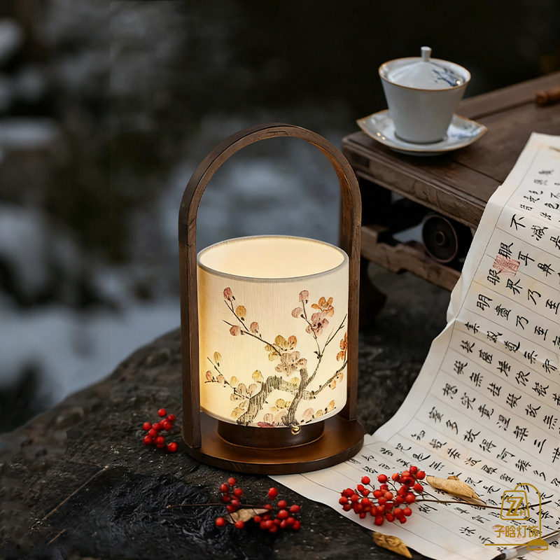 宋代美学新中式复古手绘氛围装饰灯茶室禅意书房卧室床头手提台灯