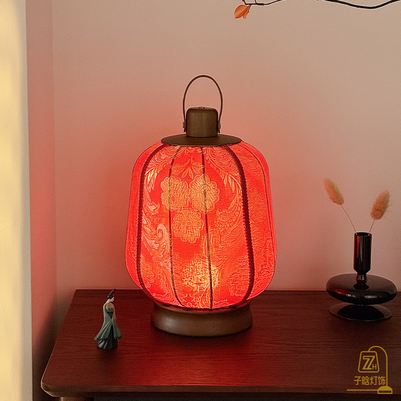 宋代美学国画绣花实木台灯中式高级美感布艺氛围节庆送礼装饰台灯