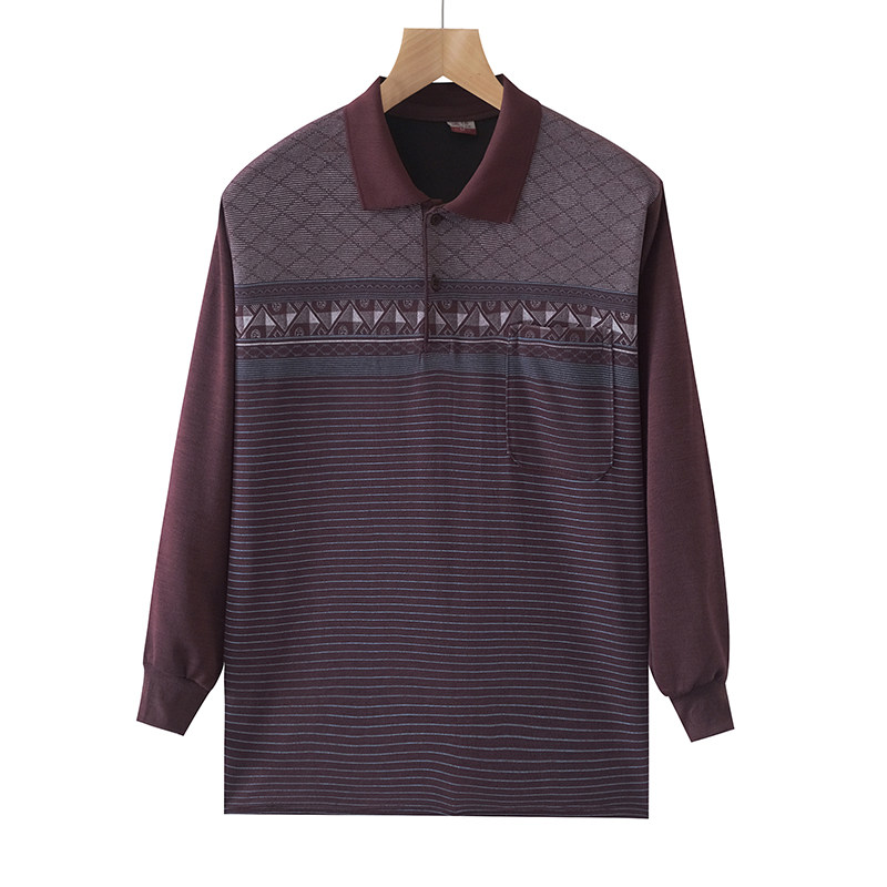 春秋季中老年爸爸男装常规翻领长袖T恤 商务休闲条纹直筒口袋上衣,淘宝优惠券,粉丝福利购,淘宝优惠卷