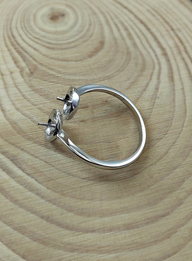 珍珠戒指配件手工925半银活口双珠珍珠diy指环空托