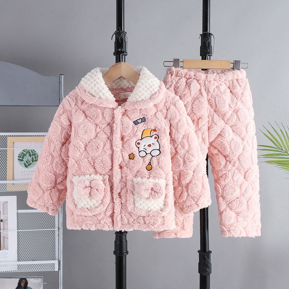 冬女孩三层夹棉法兰绒儿童睡衣 保暖中小童珊瑚绒加厚加绒家居服,淘宝优惠券,粉丝福利购,淘宝优惠卷