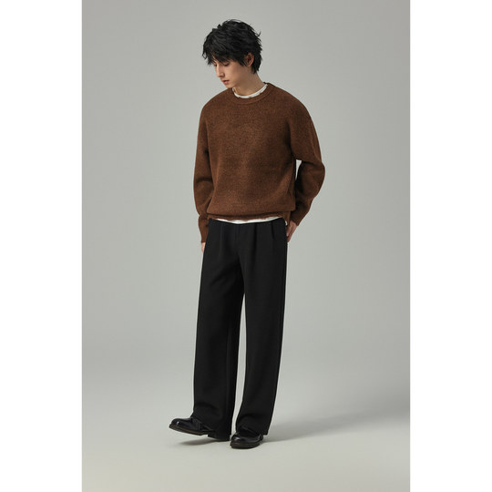 W2x autumn and winter simple double-sided woolen sweater round neck sweater men's winter bottoming thickened men's inner wear