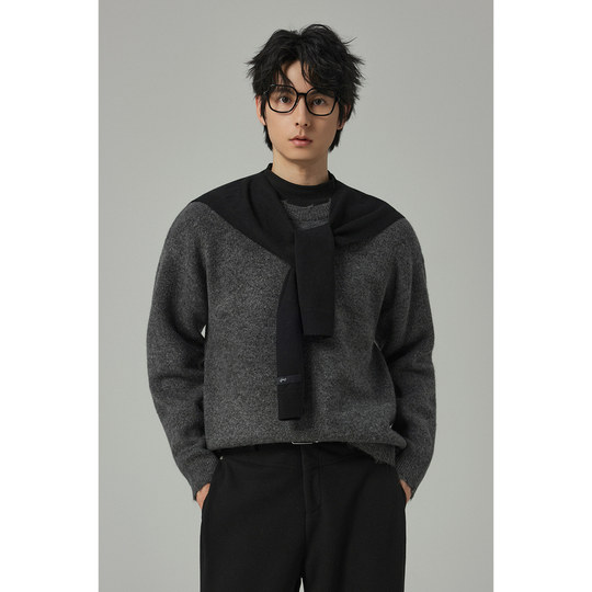 W2x autumn and winter simple double-sided woolen sweater round neck sweater men's winter bottoming thickened men's inner wear