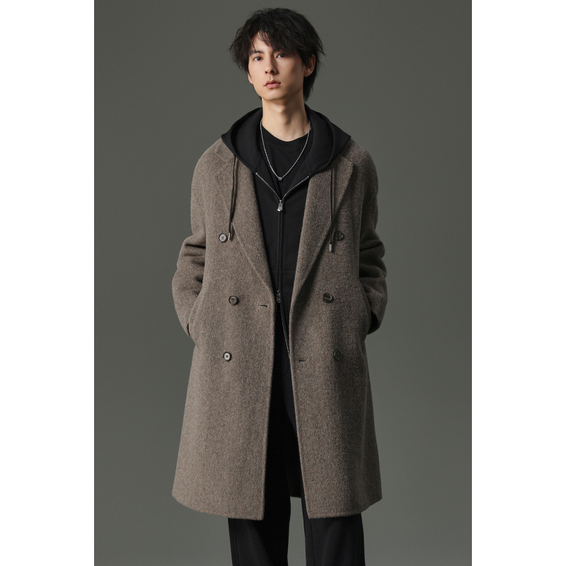w2x2025冬季100%双面呢全羊毛呢大衣男中长款妮子休闲外套潮 - 图1