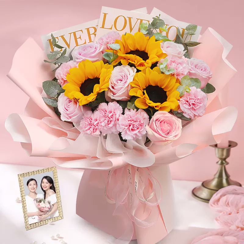 红玫瑰百合康乃馨花束全国鲜花速递同城配送长辈生日礼物北京上海