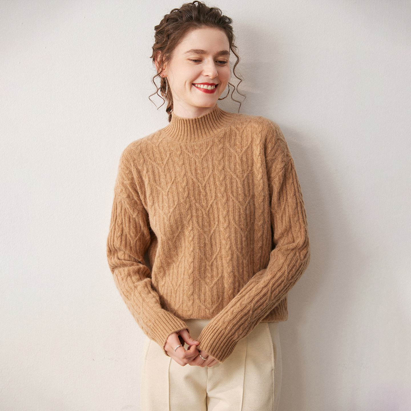 秋冬加厚绞花半高领山羊绒衫女针织打底长袖毛衣纯色上衣宽松内搭,淘宝优惠券,粉丝福利购,淘宝优惠卷