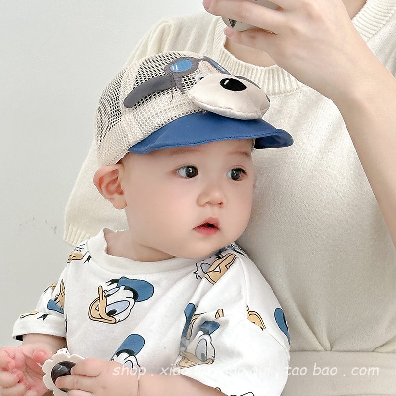 婴儿帽子夏季薄款宝宝鸭舌帽可爱小狗男童棒球帽网眼透气防晒遮阳