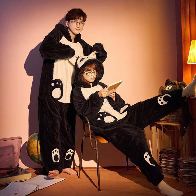 珊瑚绒情侣连体秋冬季款男士睡衣 安绵睡衣/家居服套装