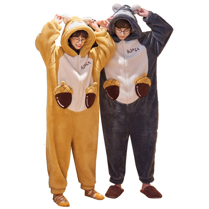 情侣珊瑚绒连体男可爱加绒保暖睡衣 安绵睡衣/家居服套装