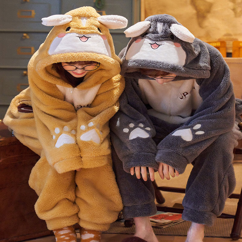 情侣珊瑚绒连体男可爱加绒保暖睡衣 安绵睡衣/家居服套装