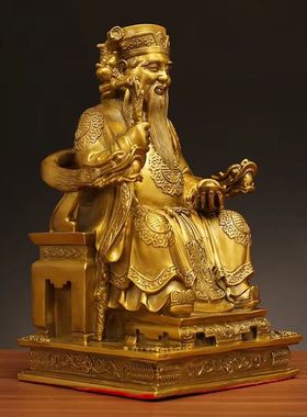 黄铜土地公土地婆神像摆件一对福德正神佛像家用供奉客厅开业招财