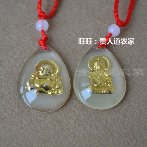 晶美金水晶镶金包金吊坠男女款镶金夜光观音项坠项链大号 - 图0