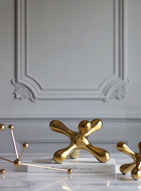 现代轻奢几何造型金色创意摆件z简约样板房间客厅电视酒柜软装饰