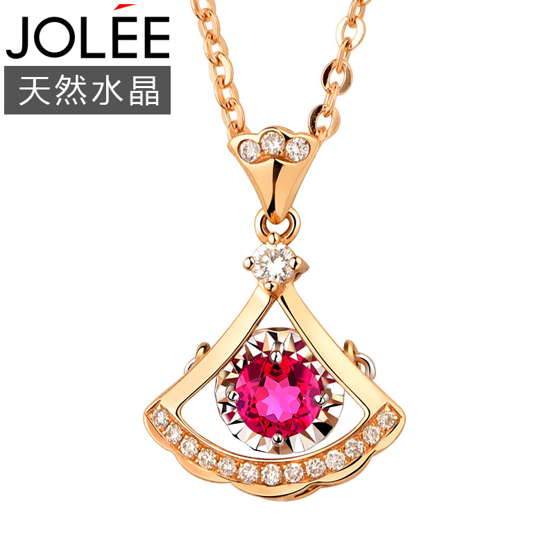 jolee 18k金吊坠红宝石简约锁骨链 jolee项链