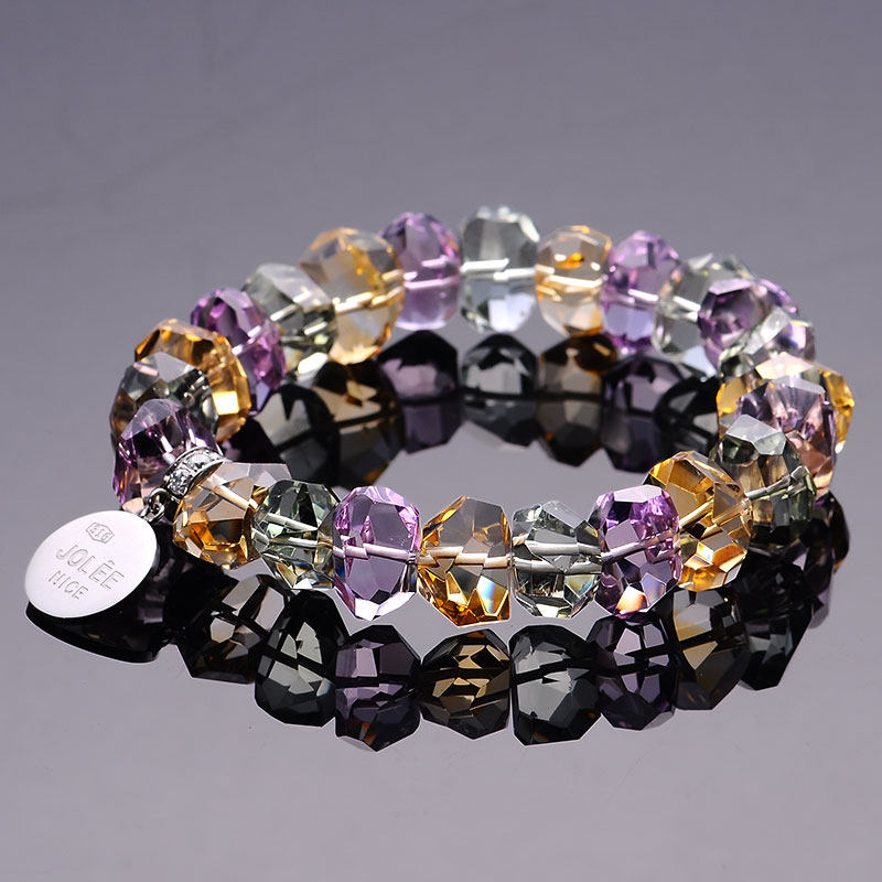 jolee彩色宝石天然水晶简约手镯 jolee手链