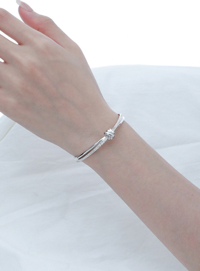 小众个性ins冷淡风高级感闪沙扭结贵妃圈S925纯银开口手镯