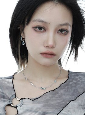 小众个性ins冷淡风高级感极简气质灰蓝色石S925纯银项链女