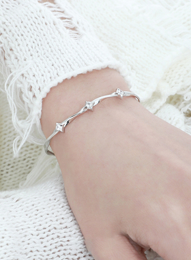 原创小众设计高级感极简冷淡风镶嵌锆石星芒S925纯银手镯