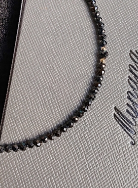 进口14k包金天然黑色水晶石锁骨项链水晶不褪色短颈带小众设计