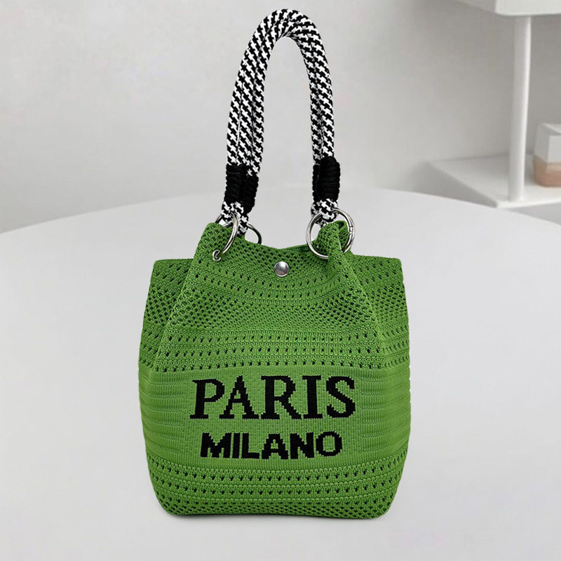 新款PARIS风小众设计针织手提包时尚白塔逛街拍照手拎包包水桶方,淘宝优惠券,粉丝福利购,淘宝优惠卷