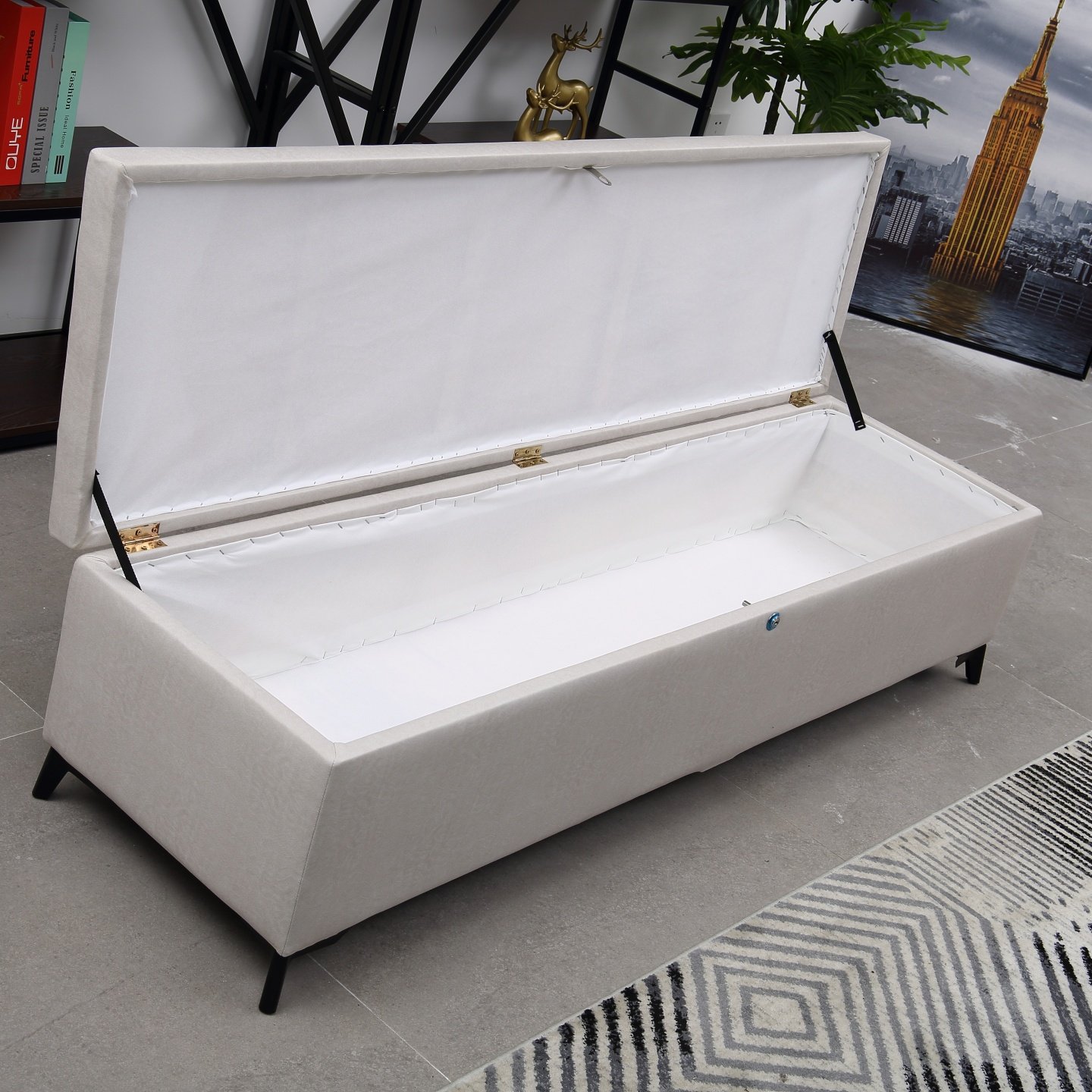 实体娃娃收纳箱升级隐藏锁暗锁储物凳轻奢长条沙发凳卧室床尾凳子,淘宝优惠券,粉丝福利购,淘宝优惠卷