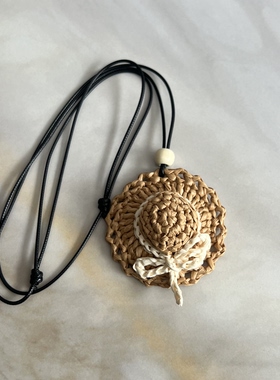 山山 | 纯手工可爱小草帽项链草绳编织小众好看配饰夏天包包挂件