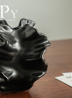 石头陶瓷花瓶插花轻奢感侘寂风玄关家居电视柜装饰品轻奢摆件艺术