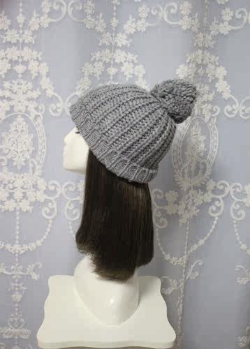 欧美简约气质百搭灰色休闲卷边毛球球毛线帽针织帽子秋冬季款男女 - 图3