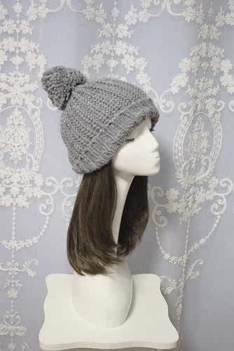 欧美简约气质百搭灰色休闲卷边毛球球毛线帽针织帽子秋冬季款男女 - 图0