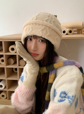 本期推荐｜复古麻花宽松针织毛线帽女大头围显脸小卷边堆堆冷帽