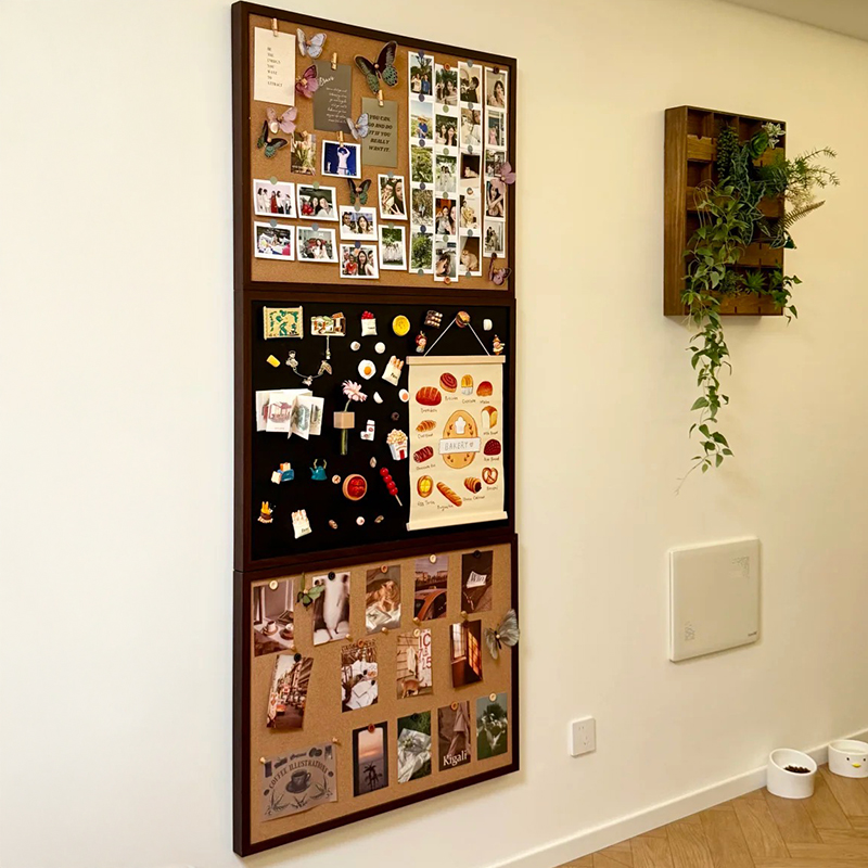 黑板软木板组合磁吸照片墙客厅创意diy背景板磁吸冰箱贴收纳卧室玄关展示板高级感装饰相片展示墙实木小尺寸 - 图3