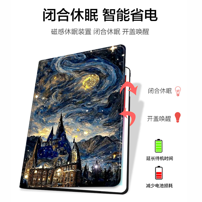 油画星空城堡2021/20/19新款ipad适用air4/3/2气囊保护套10.2/9.7寸平板2018笔槽pro11三折mini4/5苹果123壳6 - 图2