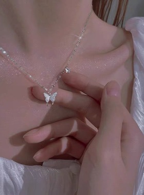 S925纯银蝴蝶项链女小红书博主同款小众轻奢七夕情人节礼物送女友