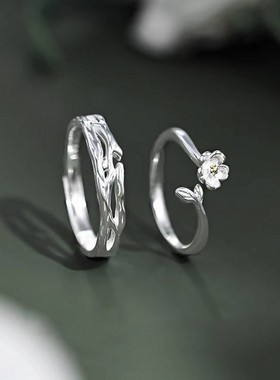 s925足银莫离情侣戒指女小众设计感花朵对戒配饰