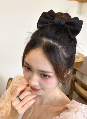 韩系同款缎面蝴蝶结大肠圈发圈感黑色头饰高弹力马尾头绳女