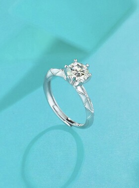 莫桑石一克拉情侣戒指女纯银对戒款求婚结婚订婚刻字生日礼物