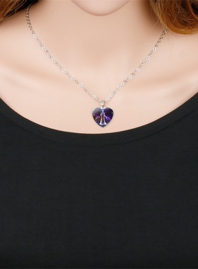 配饰 紫色星空12星座项链女士心形吊坠项链